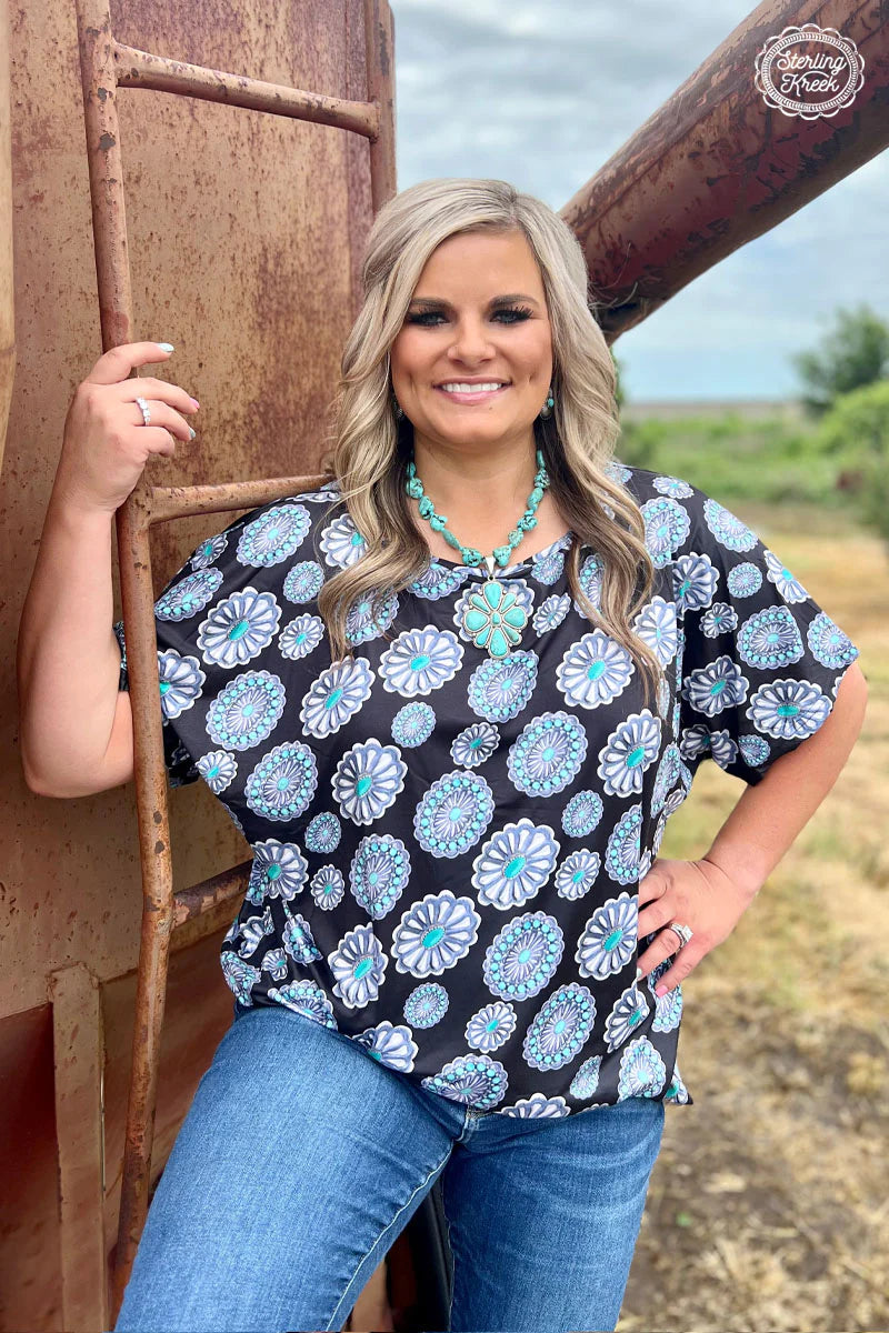 3X - Turquoise Concho Top