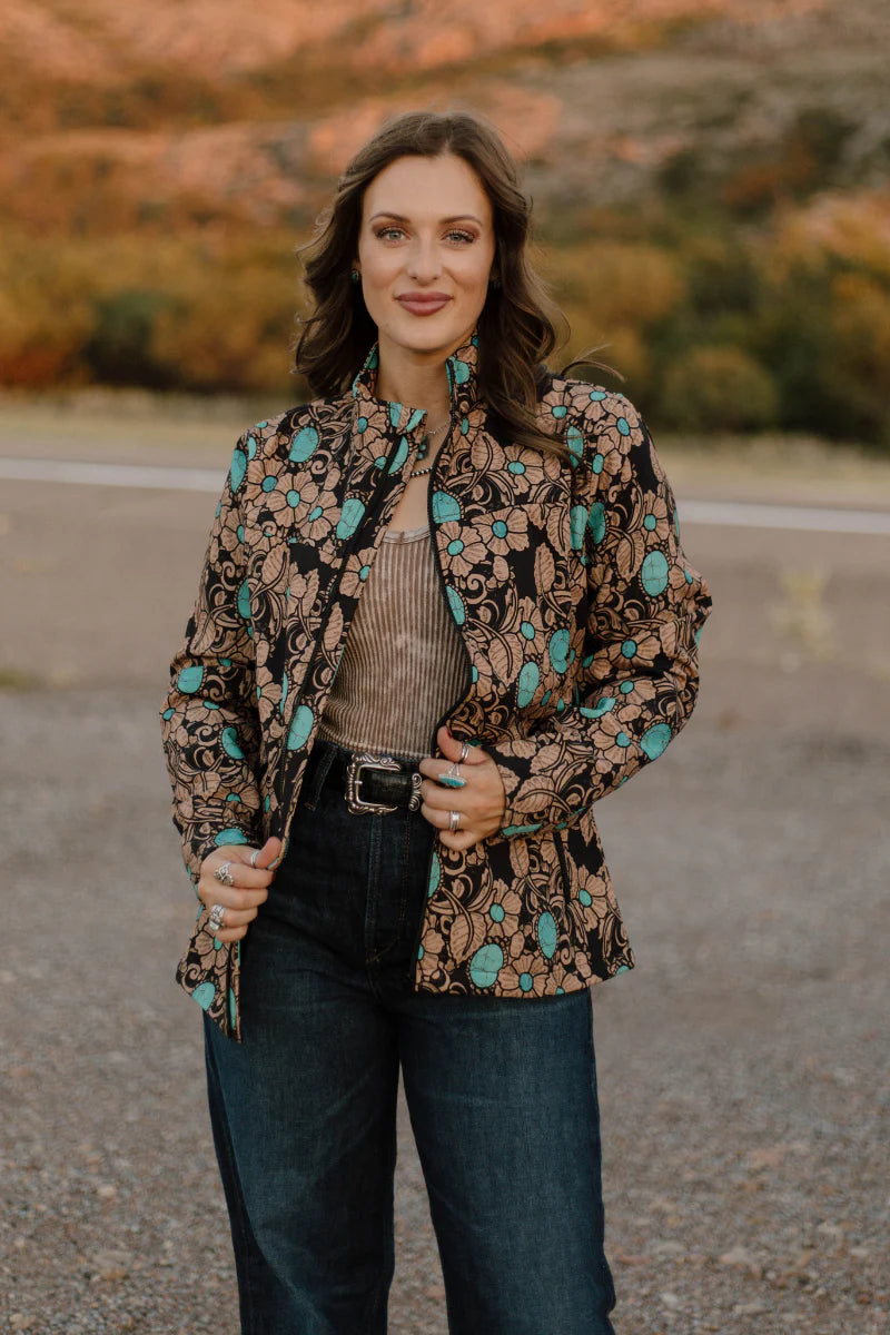 M - Tooled in Turquoise Zip Jacket