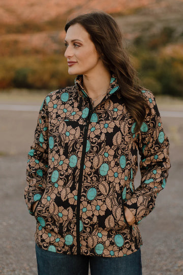 M - Tooled in Turquoise Zip Jacket