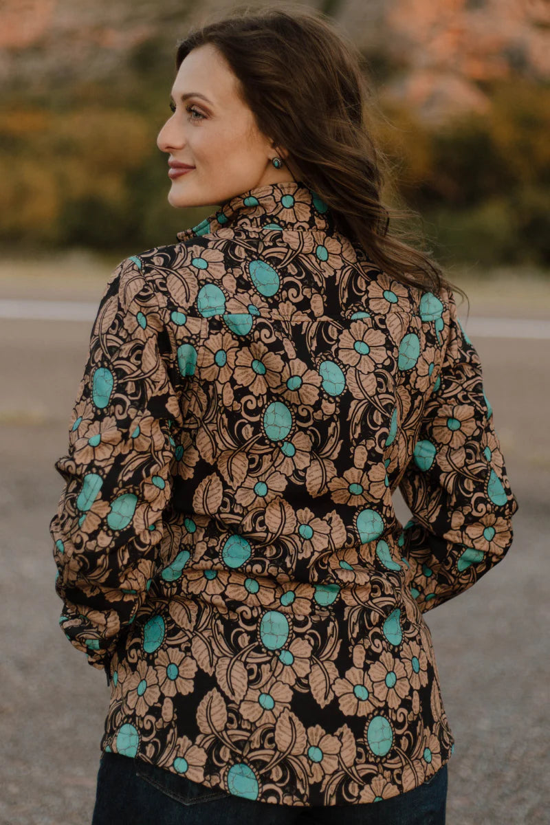 M - Tooled in Turquoise Zip Jacket
