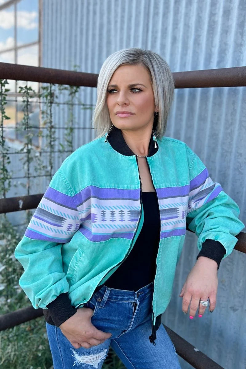 S, M, L - Turquoise Throwback Bomber Jacket