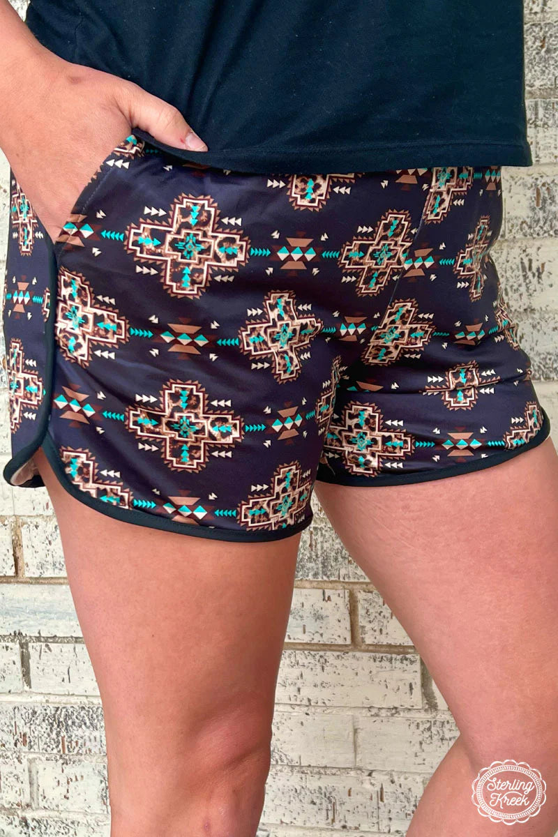 XS, S - Black Leopard Aztec Athletic Shorts