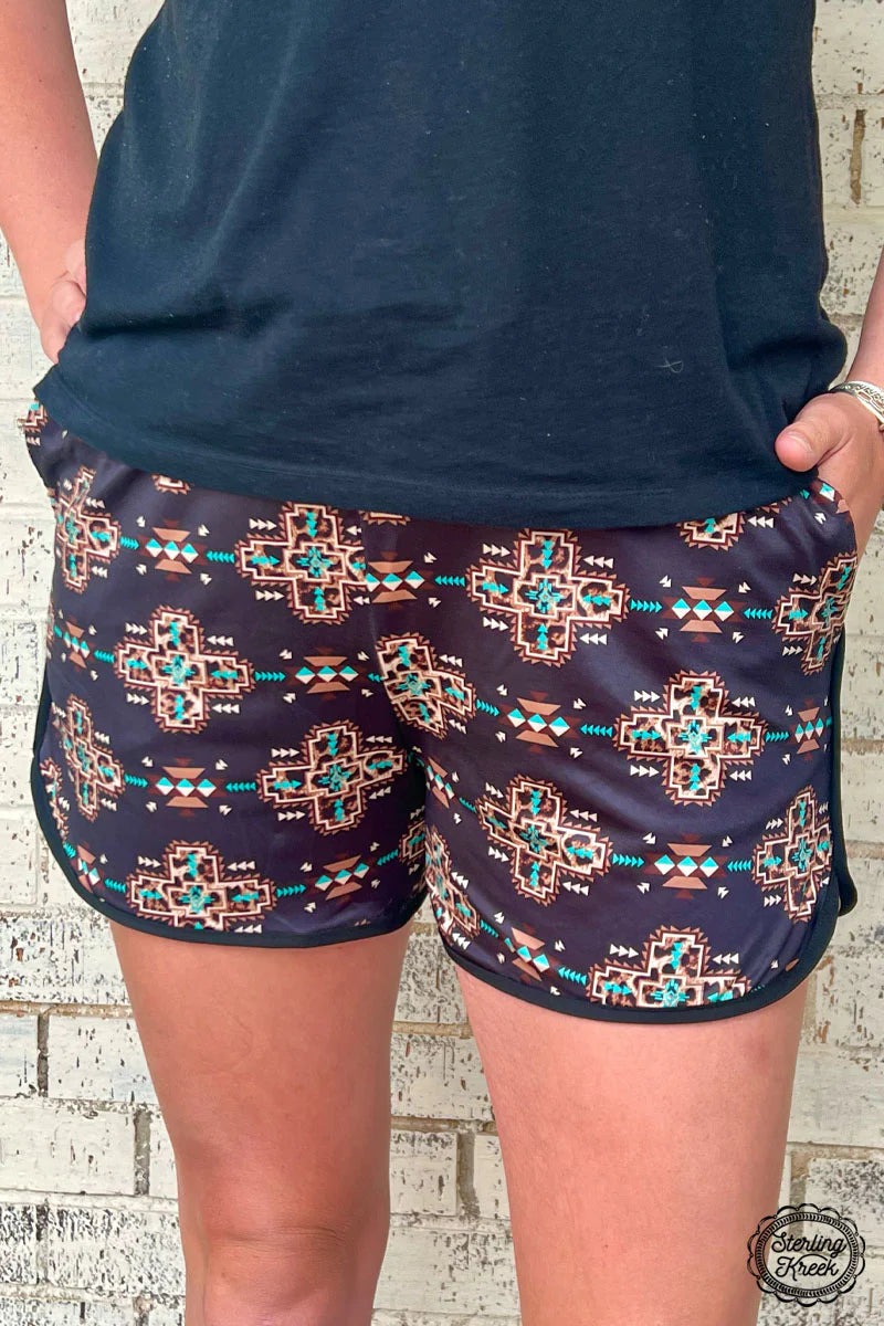 XS, S - Black Leopard Aztec Athletic Shorts