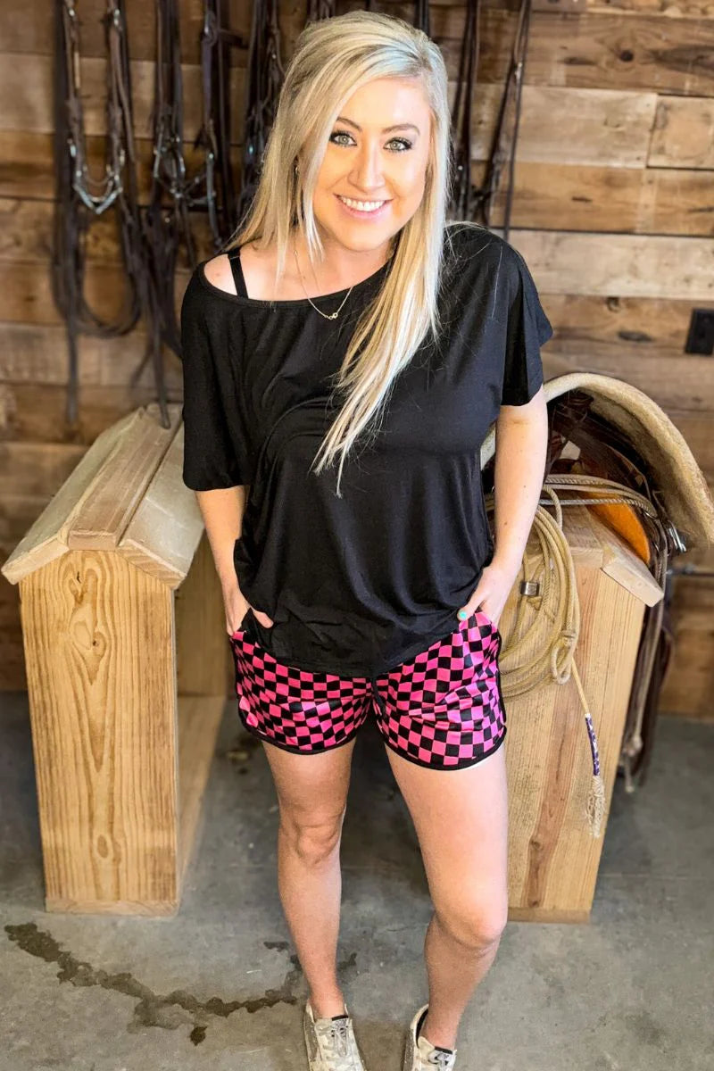 S, M - Pink Checkered Athletic Shorts