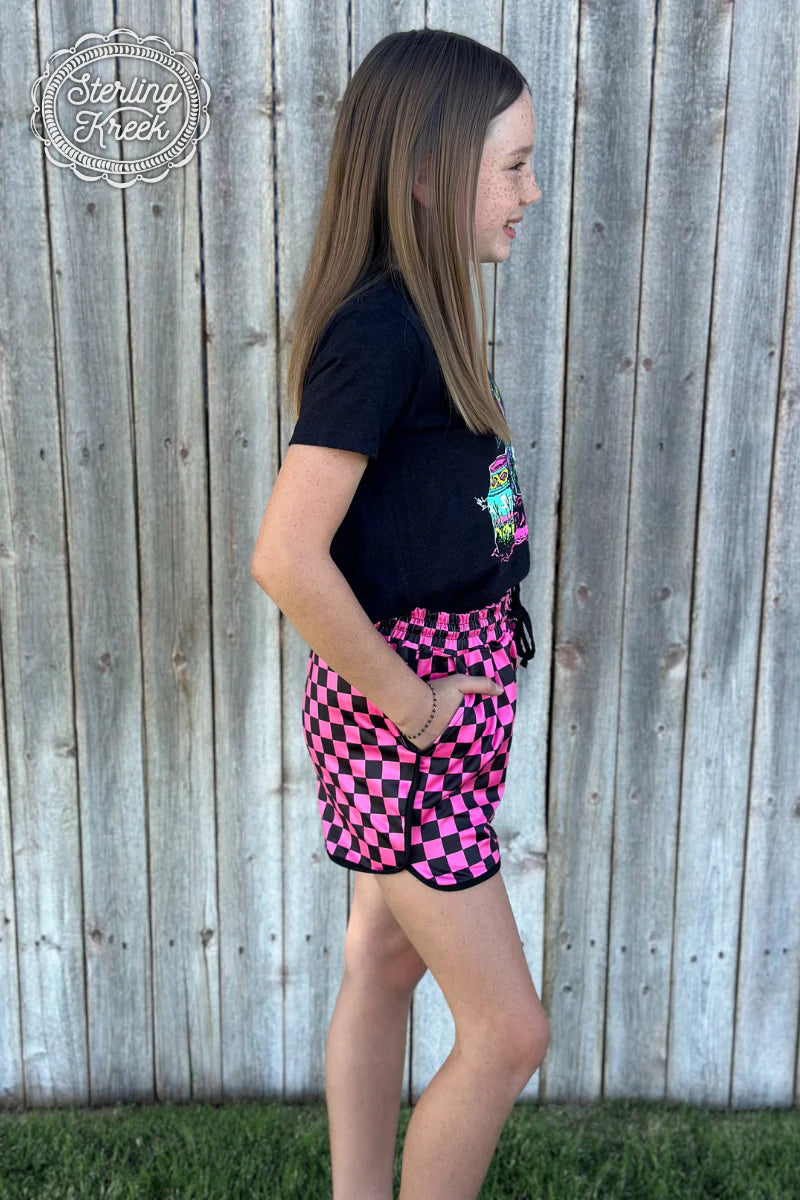 Youth Pink Checkered Athletic Shorts