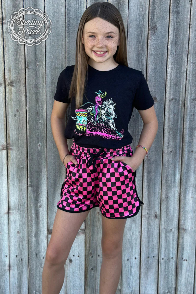 Youth Pink Checkered Athletic Shorts