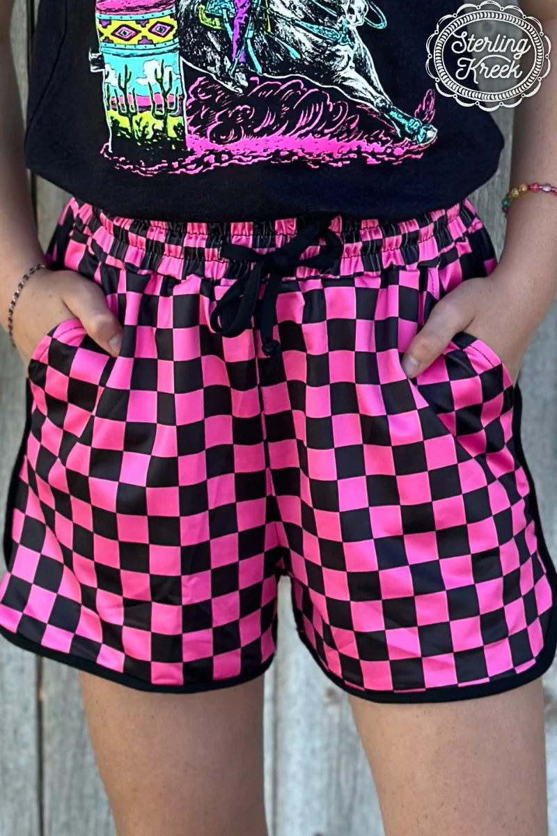 Youth Pink Checkered Athletic Shorts