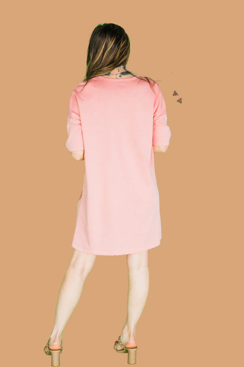 Peachy-Keen Embroidered T-Shirt Dress