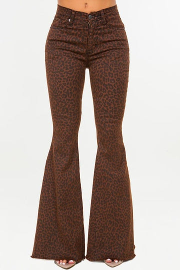 Chocolate Leopard Flare Jeans