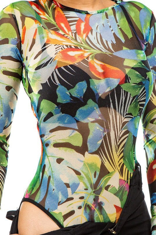 Tropical Mesh Long Sleeve Bodysuit
